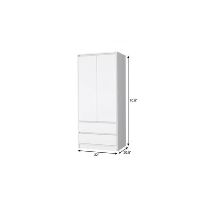 32" White Accent Cabinet Soft Close With Multiple Shelves And Two Drawers