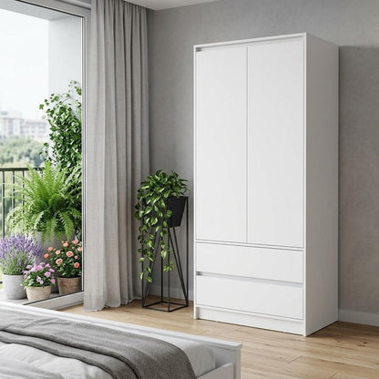 32" White Accent Cabinet Soft Close With Multiple Shelves And Two Drawers
