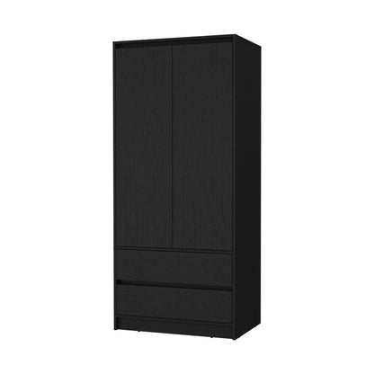 71" Black Wood Two Door Two Drawer Combo Dresser