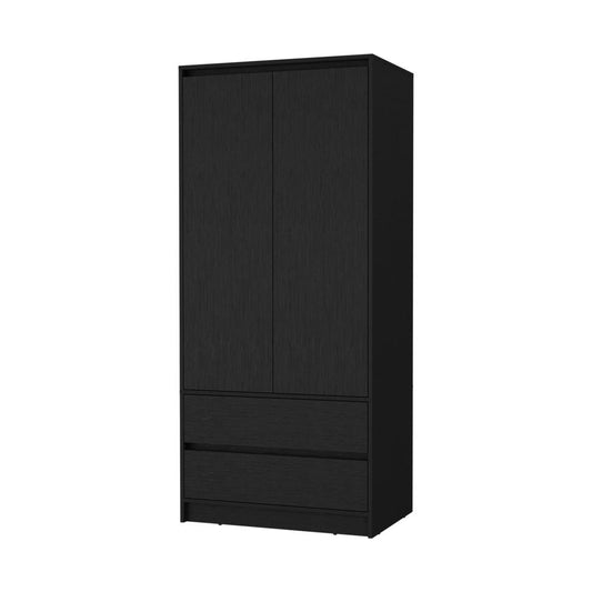 71" Black Wood Two Door Two Drawer Combo Dresser