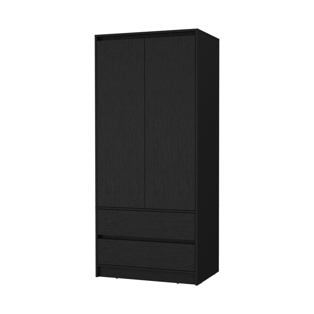 71" Black Wood Two Door Two Drawer Combo Dresser