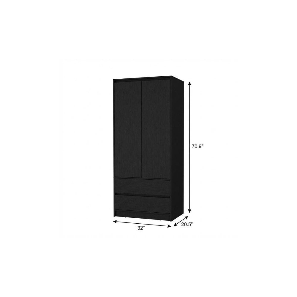 32" Black Accent Cabinet Soft Close With Multiple Shelves And Three Drawers