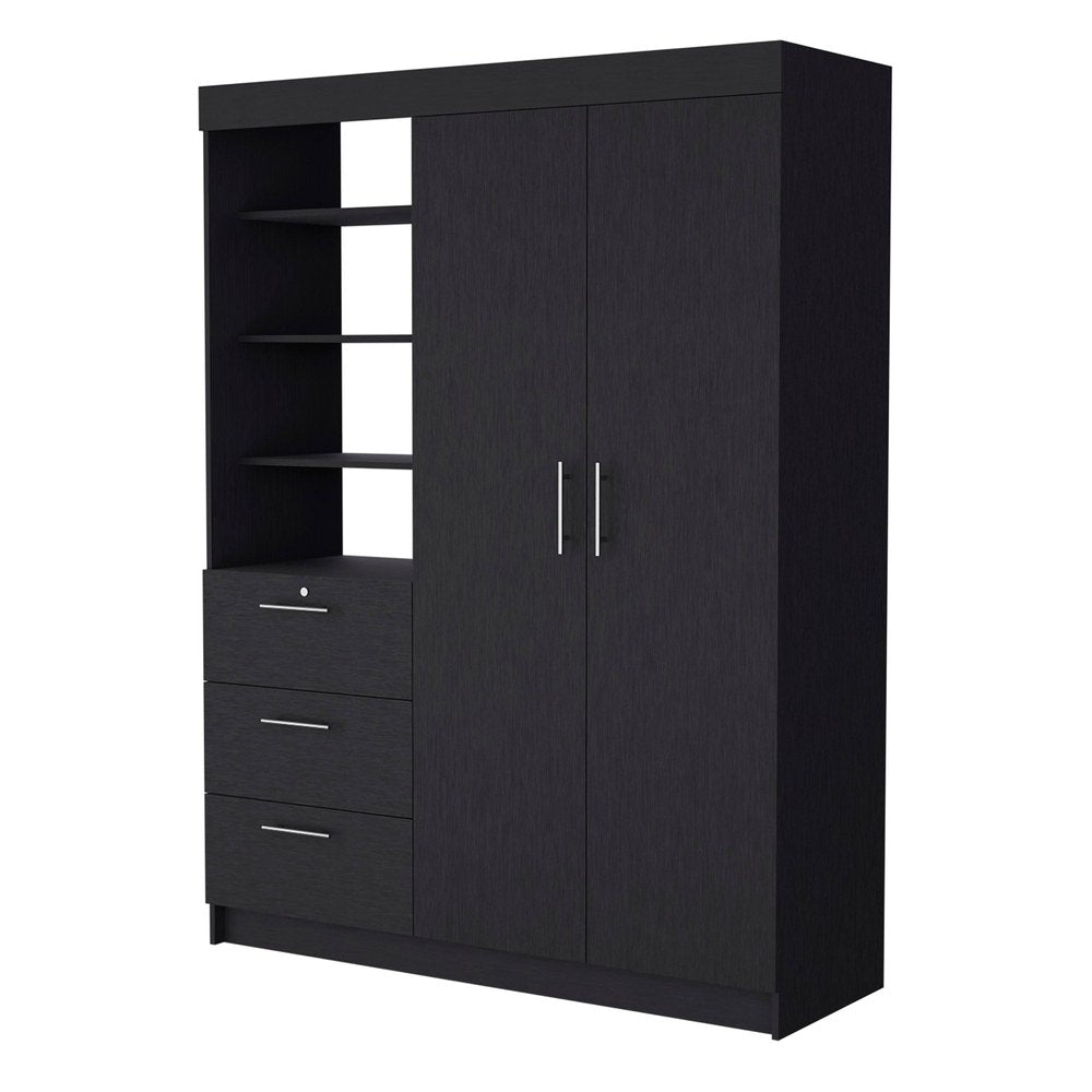 79" Black Wood Two Door Three Drawer Combo Dresser