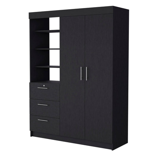 79" Black Wood Two Door Three Drawer Combo Dresser