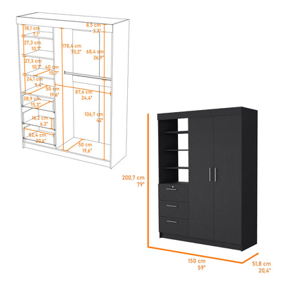 59" Black Accent Cabinet Soft Close With Three Shelves And One Drawer