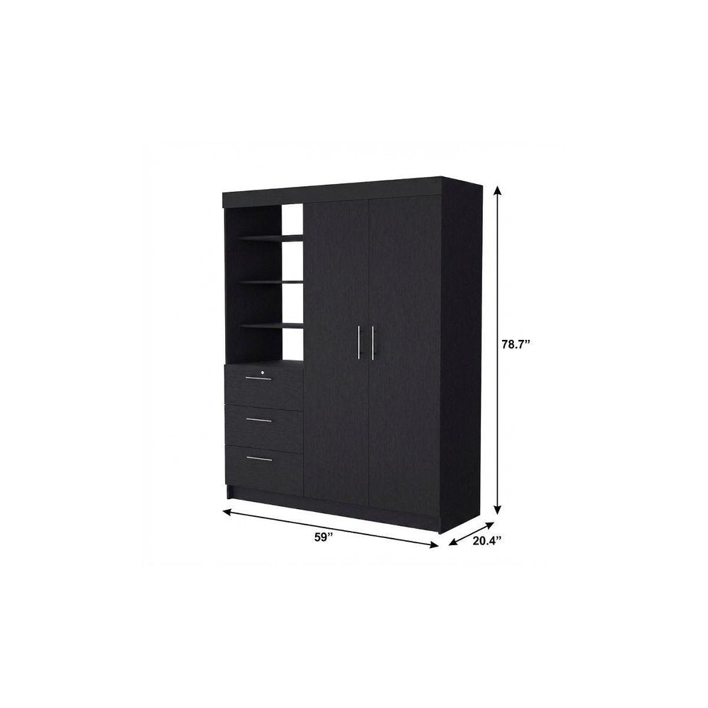 59" Black Accent Cabinet Soft Close With Three Shelves And One Drawer