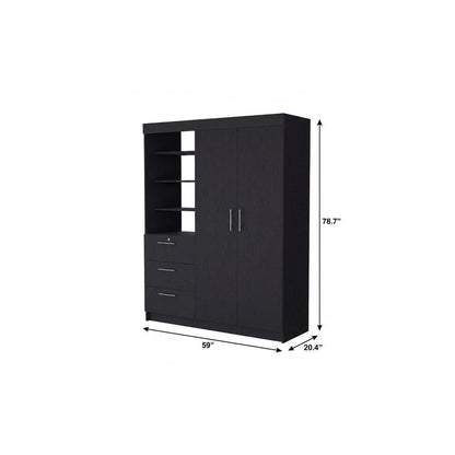 59" Black Accent Cabinet Soft Close With Three Shelves And One Drawer