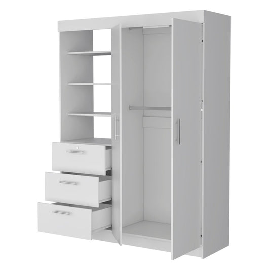 79" White Wood Two Door Three Drawer Combo Dresser