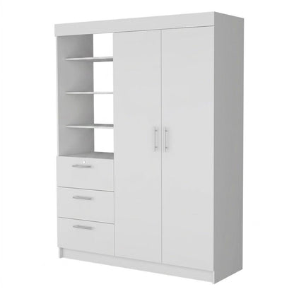 59" White Accent Cabinet Soft Close With Three Shelves And Three Drawers
