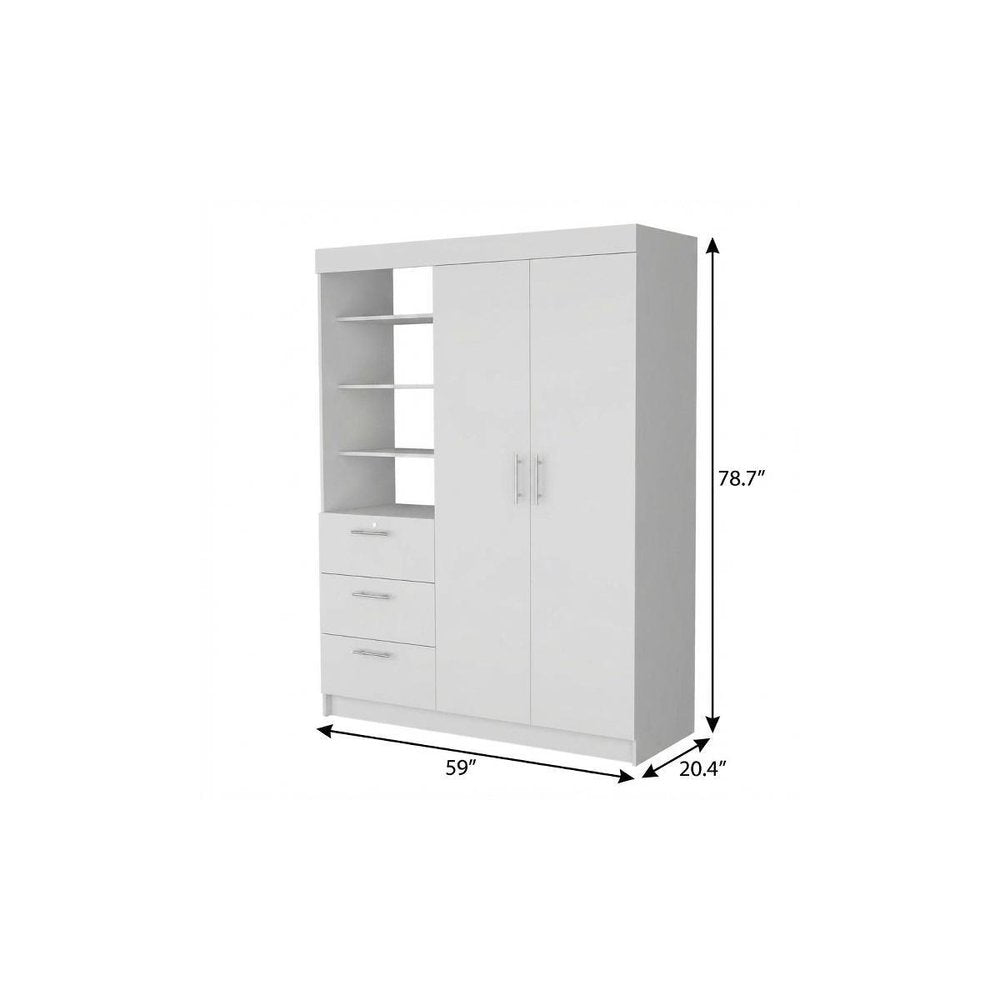 59" White Accent Cabinet Soft Close With Three Shelves And Three Drawers
