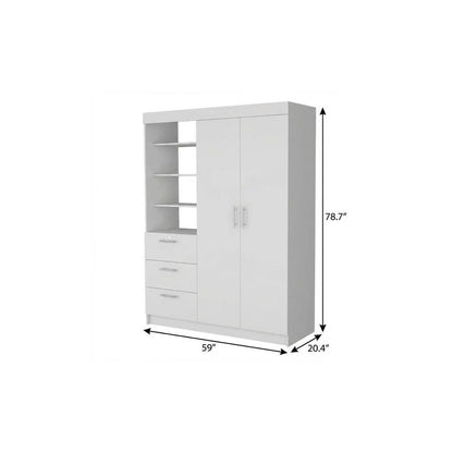 59" White Accent Cabinet Soft Close With Three Shelves And Three Drawers