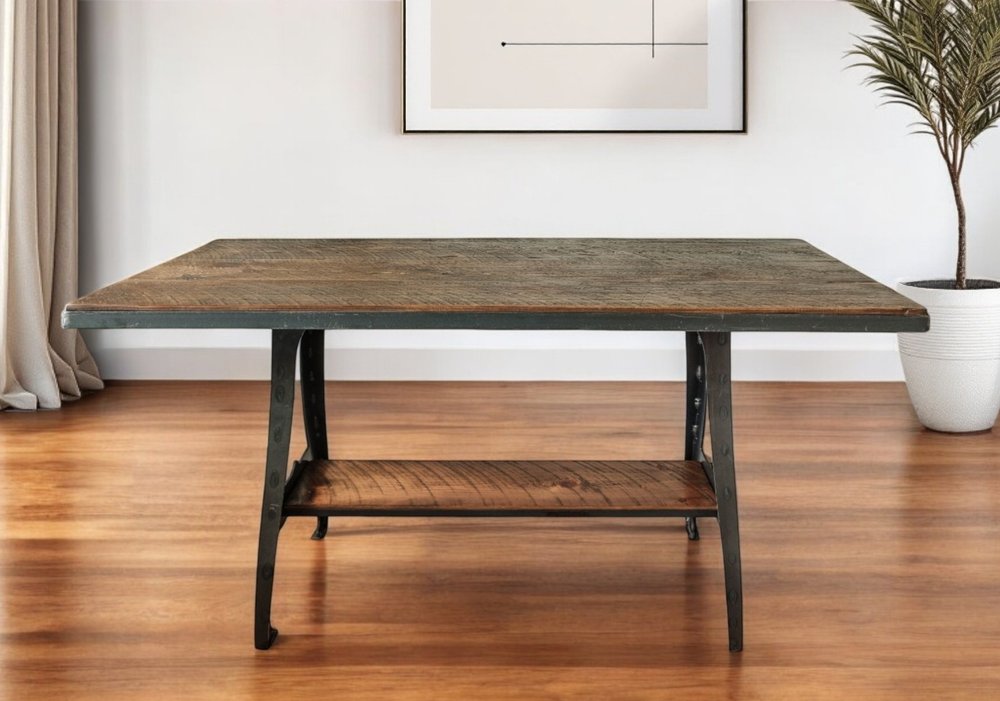 72" Brown And Black Solid Wood And Steel Sled Base Dining Table