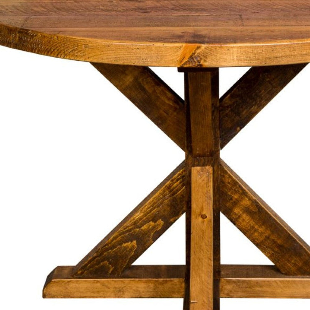 42" Brown Rounded Solid Wood Trestle Base Dining Table