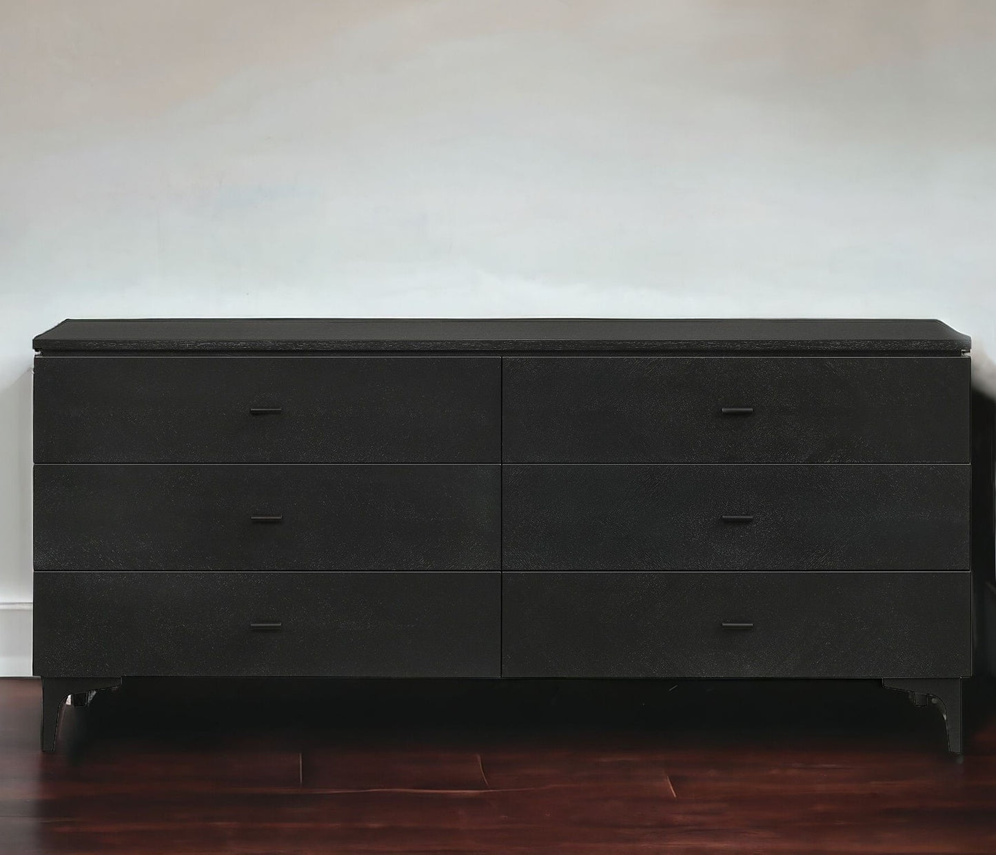 63" Black Six Drawer Double Dresser