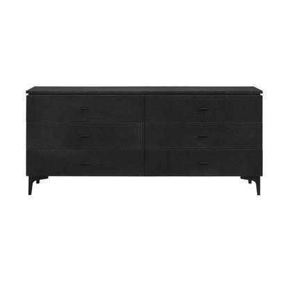 63" Black Wood Six Drawer Double Dresser