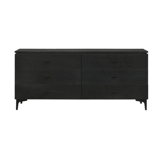 63" Black Wood Six Drawer Double Dresser