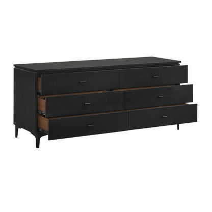 63" Black Six Drawer Double Dresser