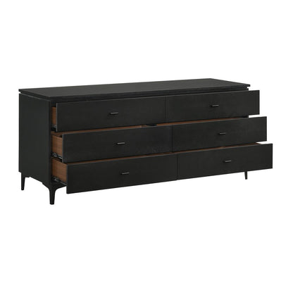 63" Black Wood Six Drawer Double Dresser