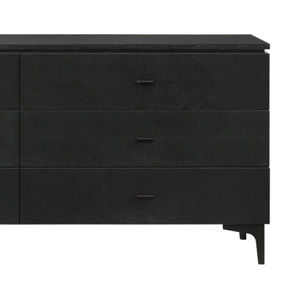 63" Black Wood Six Drawer Double Dresser