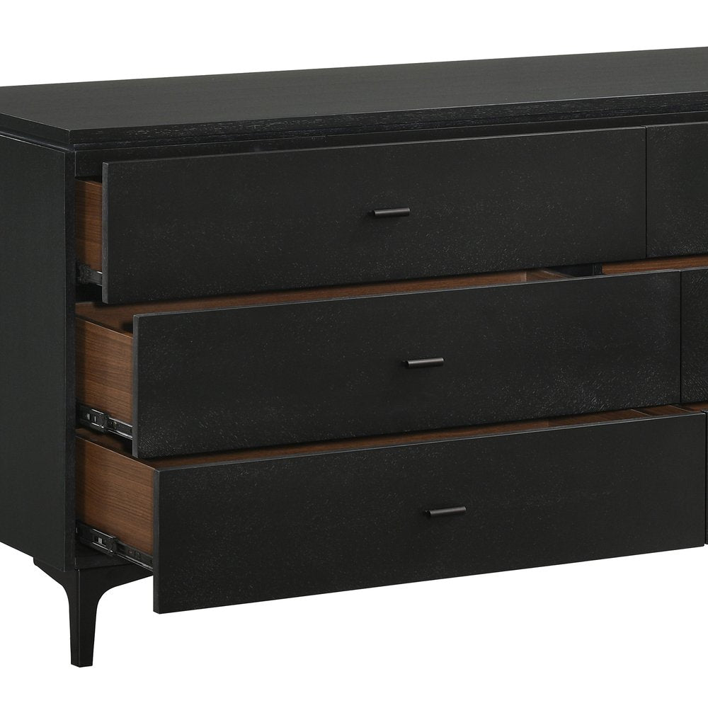63" Black Wood Six Drawer Double Dresser