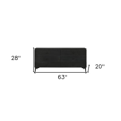 63" Black Wood Six Drawer Double Dresser