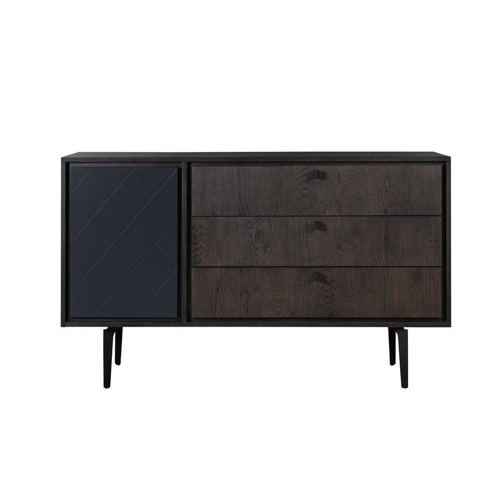 38" Charcoal Carved Geometric Solid Wood Three Drawer Combo Dresser