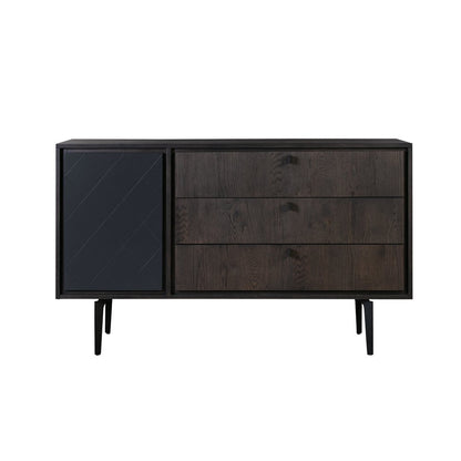 38" Charcoal Carved Geometric Solid Wood Three Drawer Combo Dresser