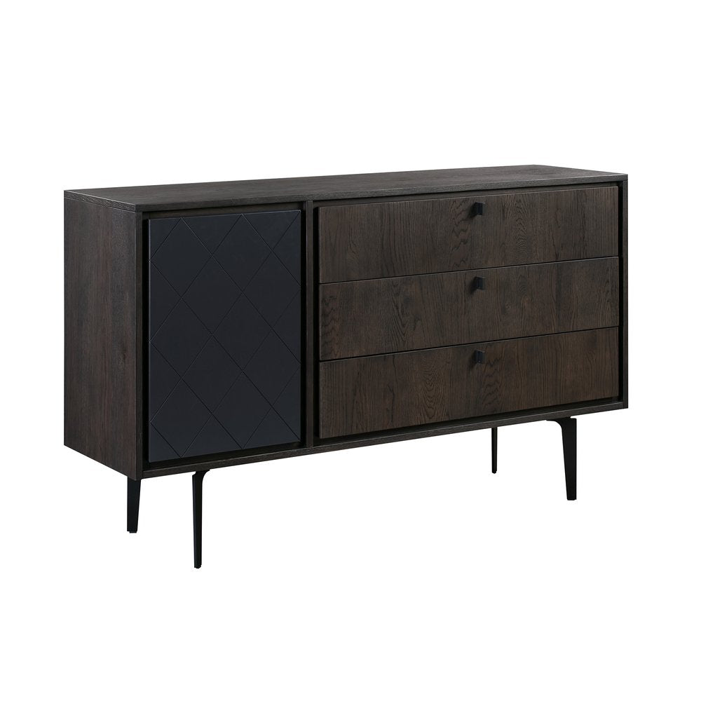 38" Charcoal Carved Geometric Solid Wood Three Drawer Combo Dresser