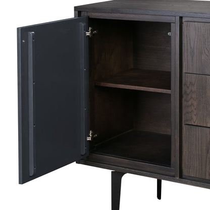 38" Charcoal Carved Geometric Solid Wood Three Drawer Combo Dresser