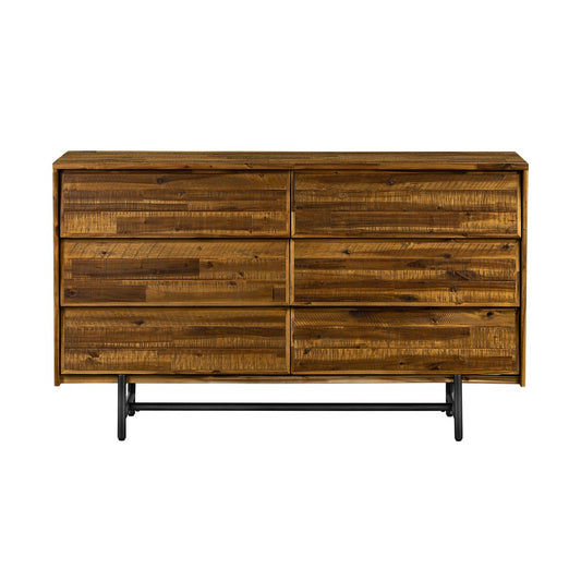 57" Brown And Black Solid Wood Six Drawer Double Dresser