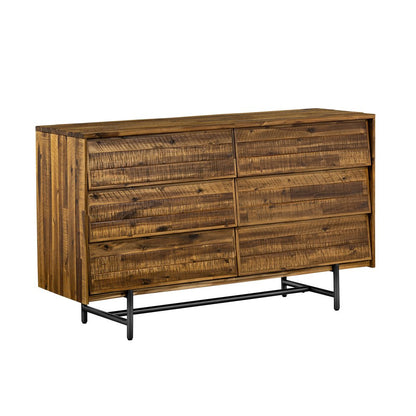 57" Brown And Black Solid Wood Six Drawer Double Dresser