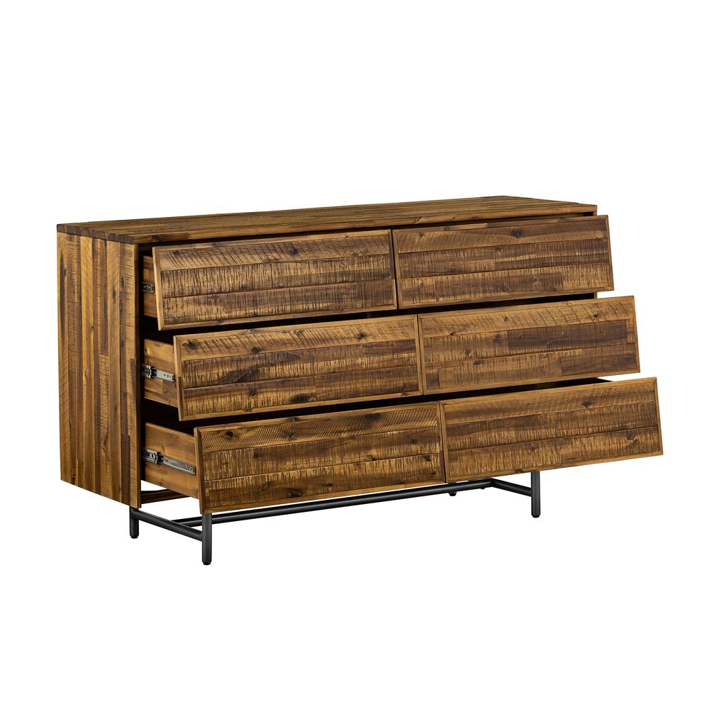 57" Brown And Black Solid Wood Six Drawer Double Dresser