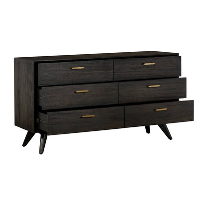 63" Dark Brown Solid Wood Six Drawer Dresser