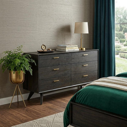 63" Brown Solid Wood Six Drawer Dresser
