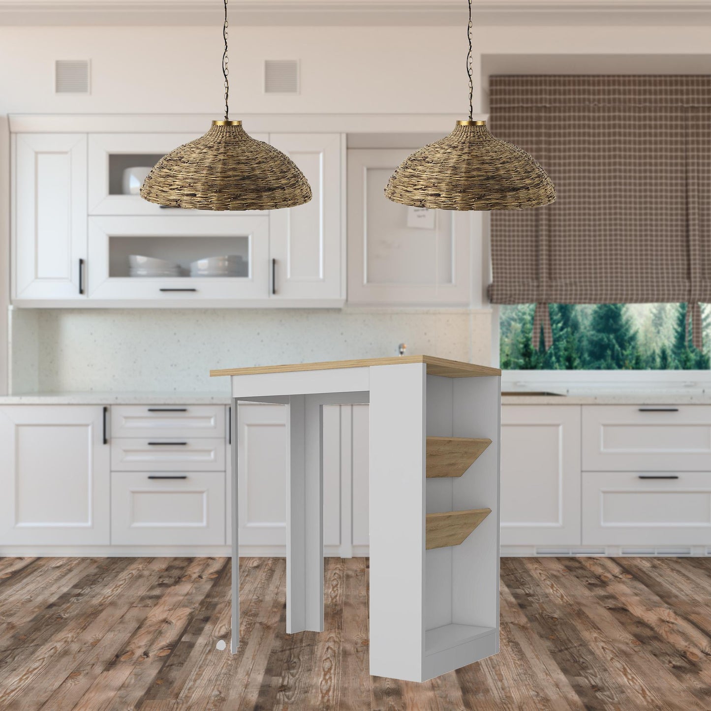 White And Natural 36" Kitchen Island With Storage