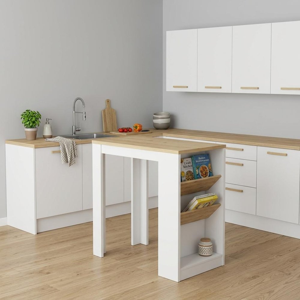 White And Natural 36" Kitchen Island With Storage