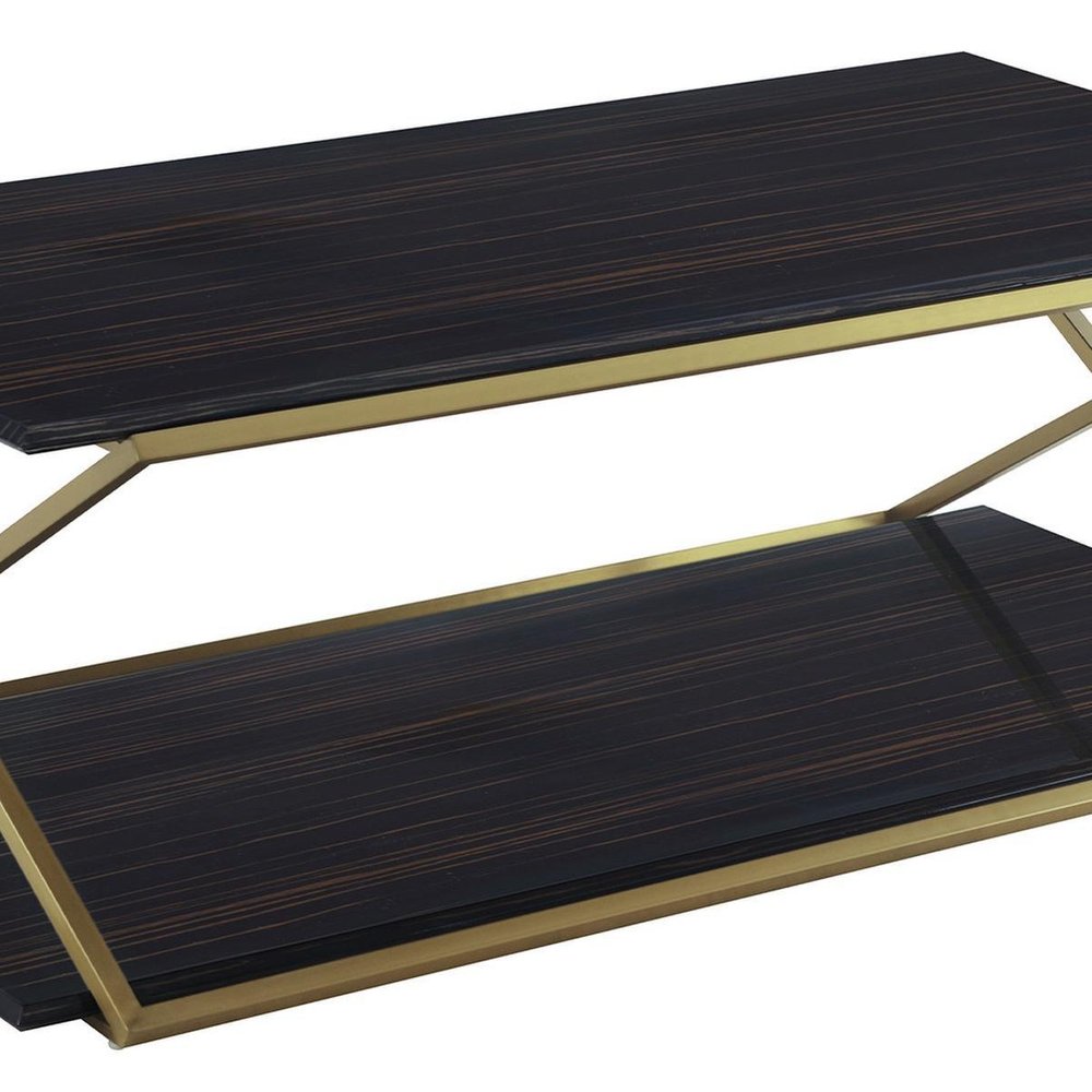 51" Dark Brown And Gold Metal Coffee Table With Shelf