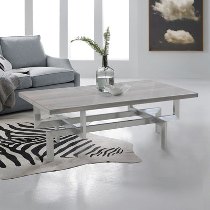 51" Gray And Silver Stainless Steel Coffee Table