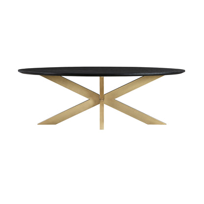 24" Black And Brass Solid Wood And Metal Oval Coffee Table