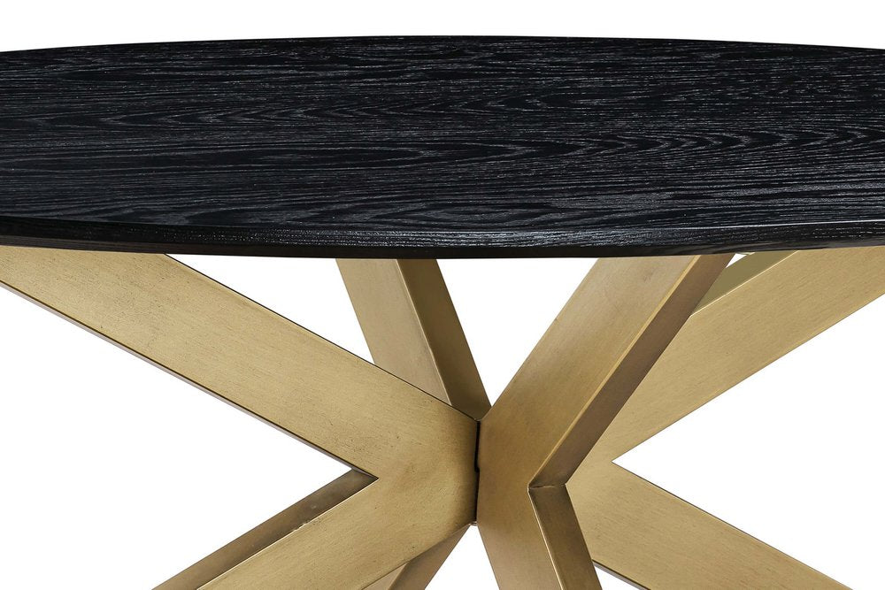 24" Black And Brass Solid Wood And Metal Oval Coffee Table