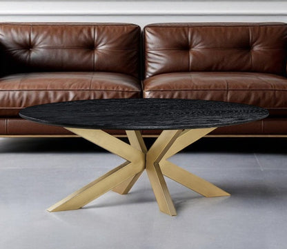 24" Black And Brass Solid Wood And Metal Oval Coffee Table