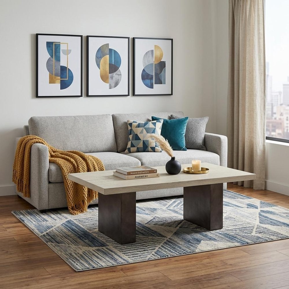 24" Gray And Dark Gray Solid Wood And Concrete Coffee Table