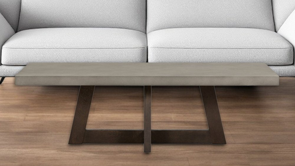 55" Gray And Brown Concrete And Solid Wood Coffee Table