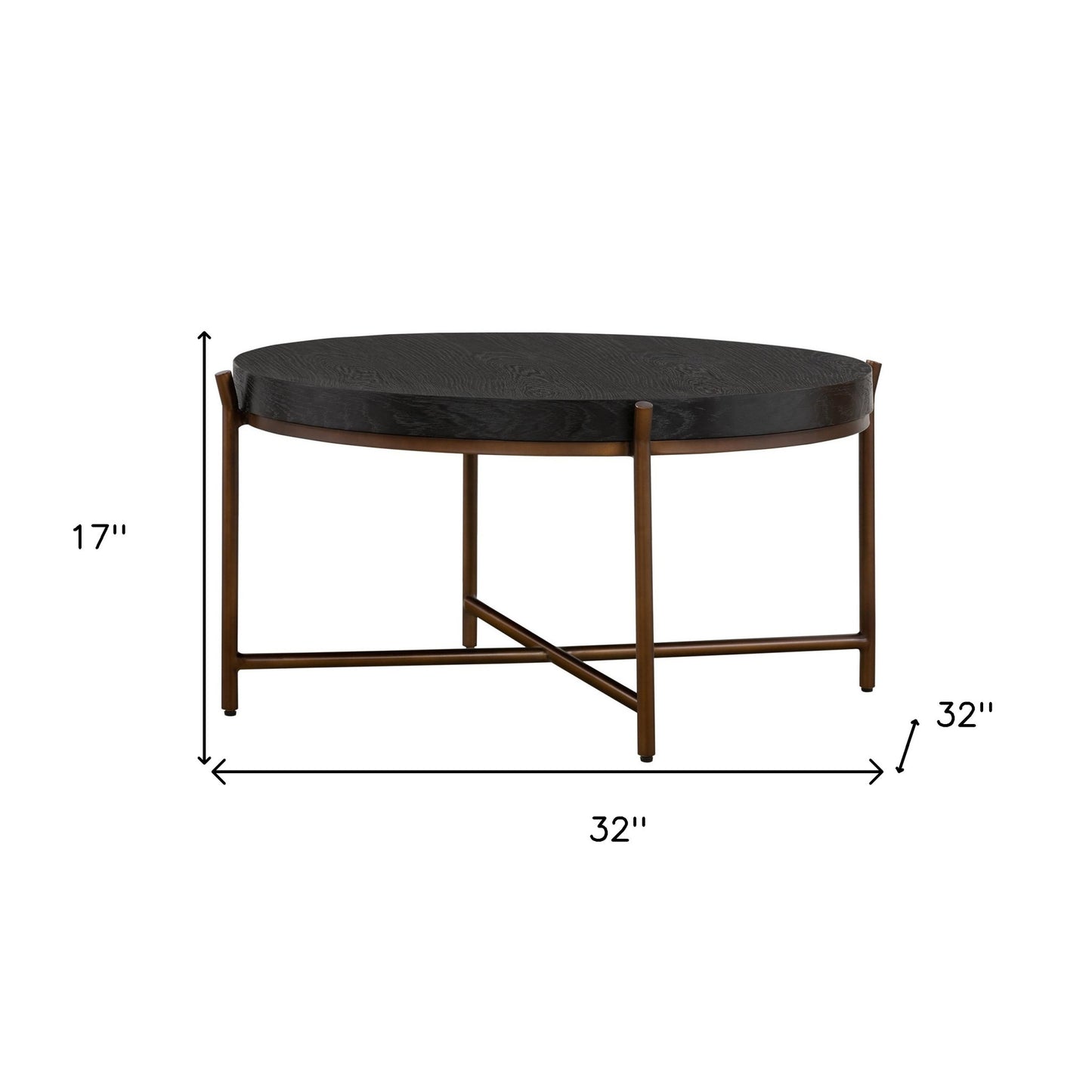 32" Black And Brown Solid Wood And Metal Round Coffee Table