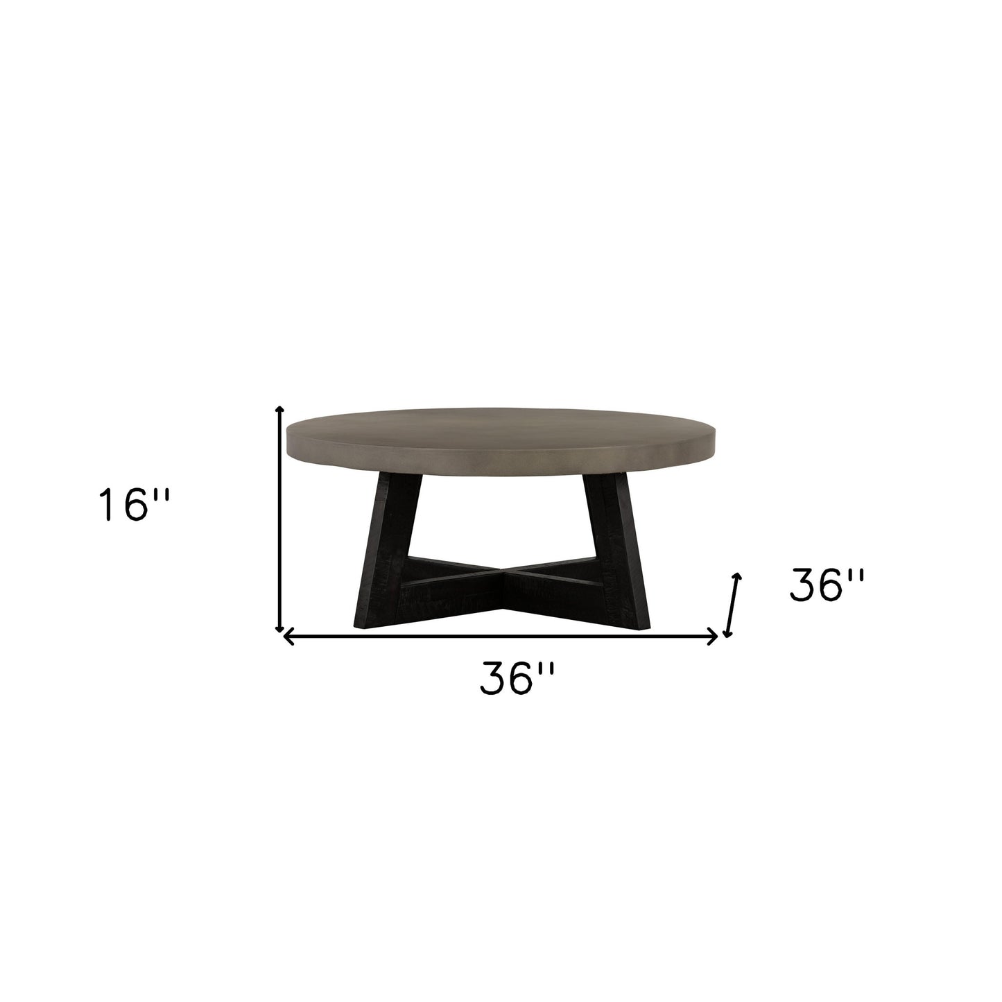 36" Gray And Black Concrete And Solid Wood Round Coffee Table