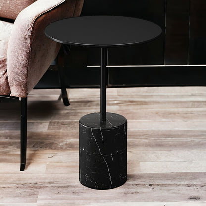 20" Black Steel And Marble Round End Table