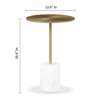 20" White And Gold Steel And Marble Round End Table