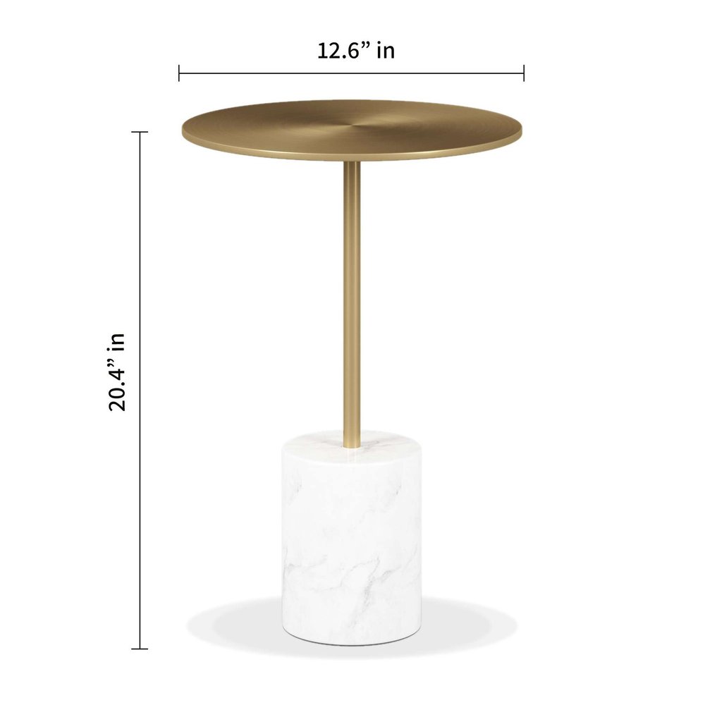 20" White And Gold Steel And Marble Round End Table
