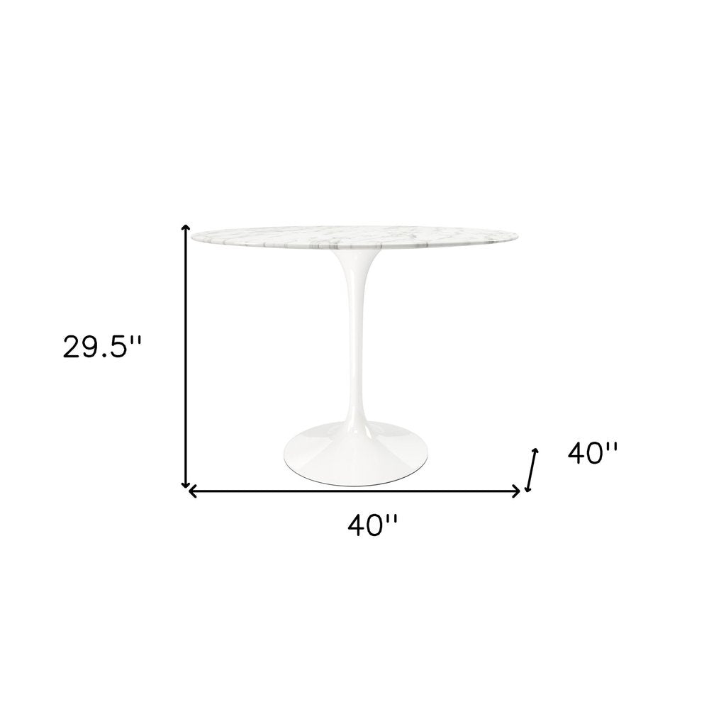 40" White Rounded Stone And Metal Pedestal Base Dining Table