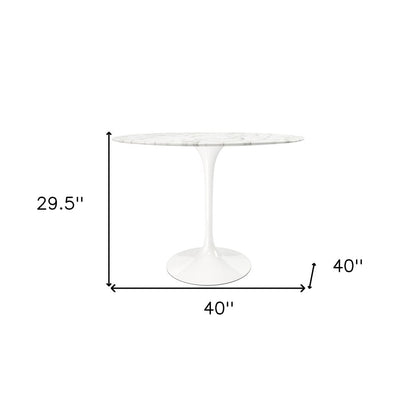 40" White Marble And Aluminum Pedestal Base Round Top Dining Table